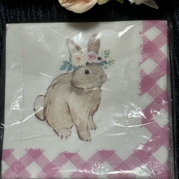 🌸 Heatherlee Chan Bunny Rabbit Flower Crowned Napkins - Elegant Paper Luncheon - Picture 1 of 5